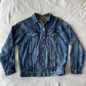 American Eagle Outfitters Light Blue Denim Distressed Oversized Jacket